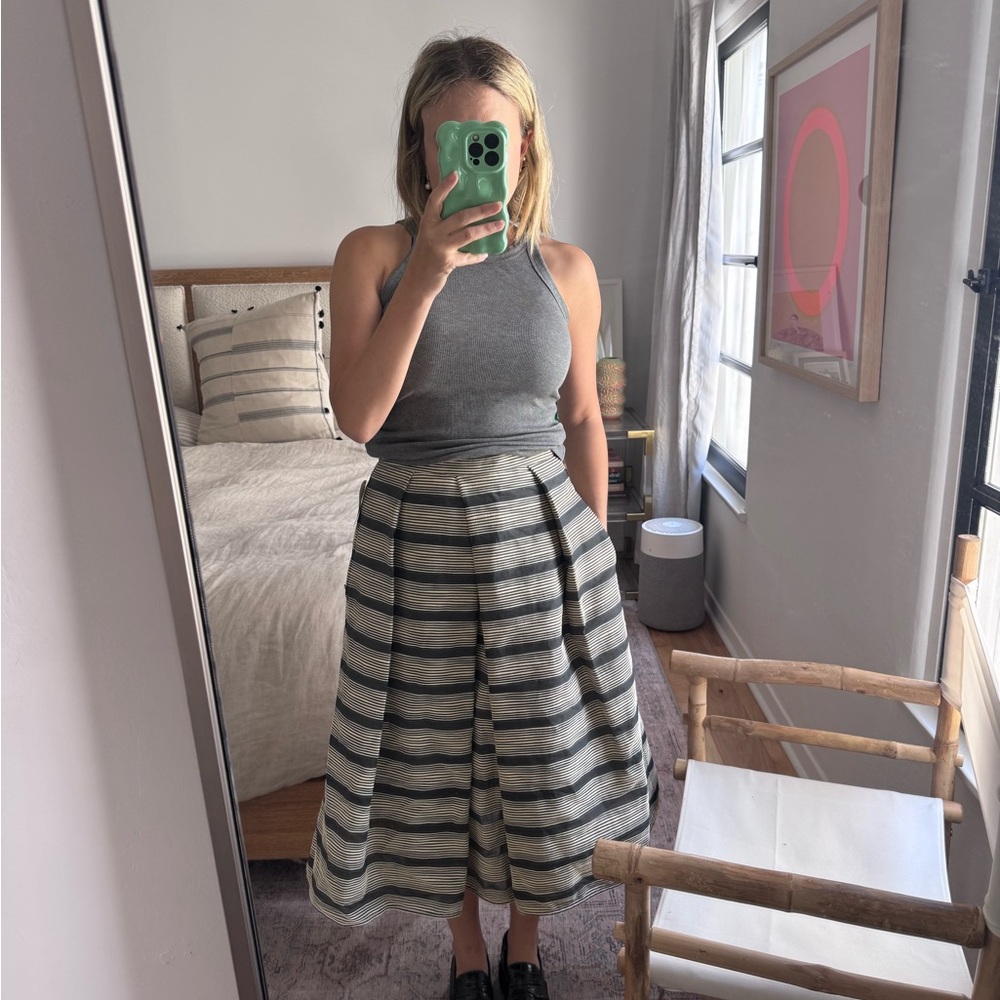 Tibi off-white and Gray A-Line Pleated Midi Skirt